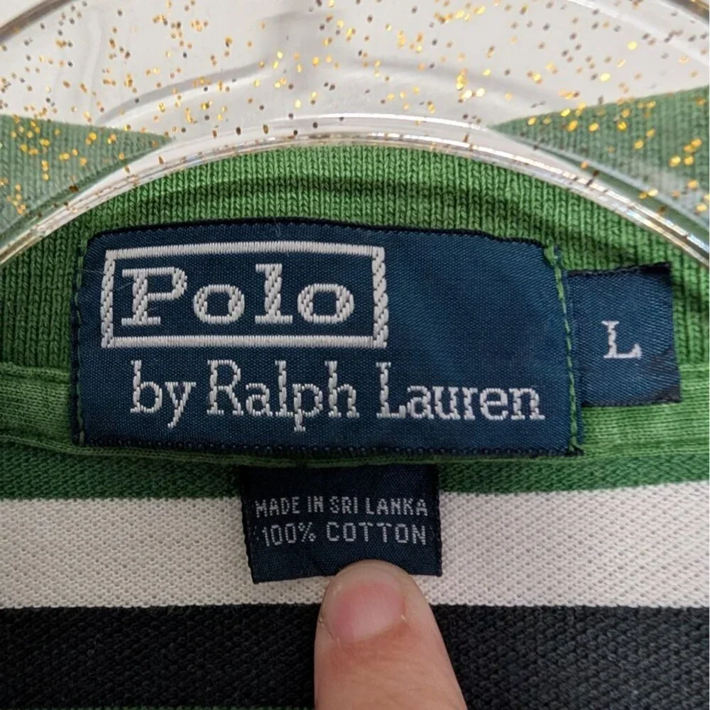 Polo Ralph Lauren Stripe Polo Shirt Mens Size Large Green Short Sleeve Cotton